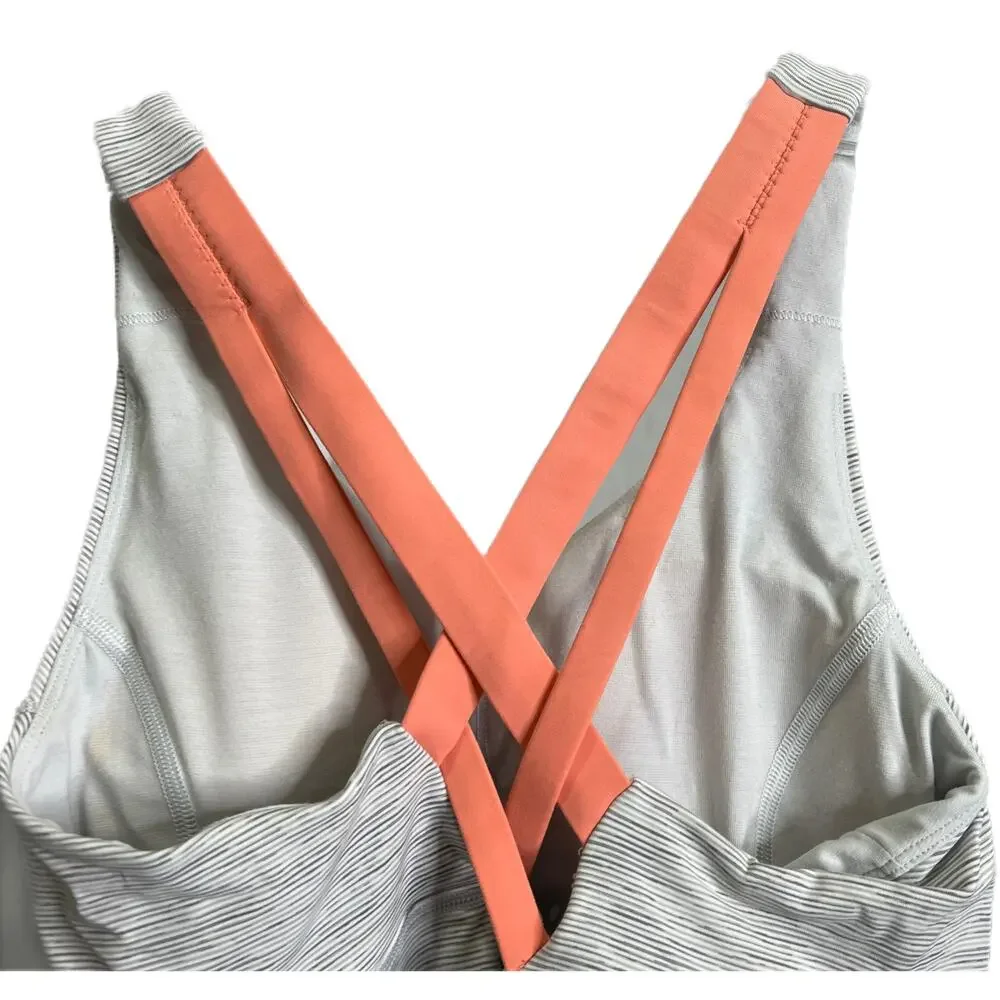 Lululemon Women's 6 Tank Top Light Gray Orange Criss Cross Back Fitted Stretch‎ - Picture 4 of 7